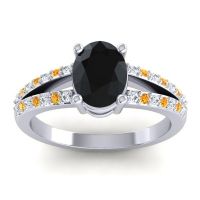 Black Onyx Ring In 14k White Gold With Lab Diamond And Citrine Vivara Oval Modern Ring