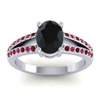 Black Onyx Ring In Palladium With Garnet And Ruby Vivara Oval Modern Ring
