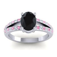 Black Onyx Engagement Ring In Palladium With Pink Tourmaline And Diamond - Vivara Oval Modern Ring