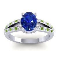 Lab Blue Sapphire Ring In 18k White Gold With Diamond And Peridot Vivara Oval Modern Ring