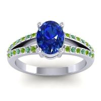 Lab Blue Sapphire Ring In Palladium With Peridot And Emerald Vivara Oval Modern Ring