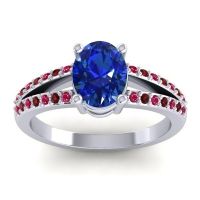 Lab Blue Sapphire Ring In Palladium With Ruby And Garnet Vivara Oval Modern Ring