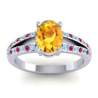 Citrine Ring In Palladium With Aquamarine And Ruby Vivara Oval Modern Ring