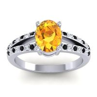 Citrine Ring In Palladium With Black Onyx And Lab Diamond Vivara Oval Modern Ring