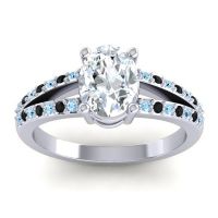 Diamond Ring In 14k White Gold With Aquamarine And Black Onyx Vivara Oval Modern Ring