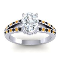 Diamond Ring In Palladium With Black Onyx And Citrine Vivara Oval Modern Ring