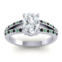 Diamond Ring In Palladium With Black Onyx And Emerald Vivara Oval Modern Ring