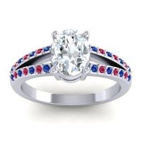 Diamond Ring In Palladium With Blue Sapphire And Ruby Vivara Oval Modern Ring