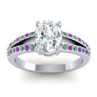 Diamond Ring In Palladium With Emerald And Amethyst Vivara Oval Modern Ring