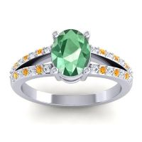 Lab Emerald Ring In Palladium With Lab Diamond And Citrine Vivara Oval Modern Ring