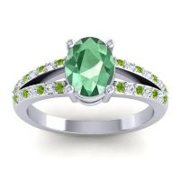 Lab Emerald Engagement Ring In Palladium With Peridot And Diamond - Vivara Oval Modern Ring
