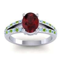 Garnet Ring In Palladium With Aquamarine And Peridot Vivara Oval Modern Ring