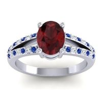 Garnet Ring In Palladium With Blue Sapphire And Lab Diamond Vivara Oval Modern Ring