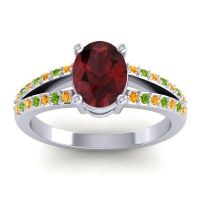 Garnet Ring In Palladium With Citrine And Peridot Vivara Oval Modern Ring