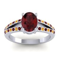 Garnet Ring In Palladium With Citrine Vivara Oval Modern Ring