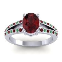 Garnet Ring In Palladium With Emerald Vivara Oval Modern Ring
