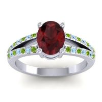 Garnet Ring In Palladium With Peridot And Aquamarine Vivara Oval Modern Ring