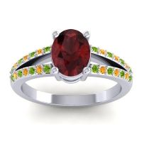 Garnet Ring In Palladium With Peridot And Citrine Vivara Oval Modern Ring