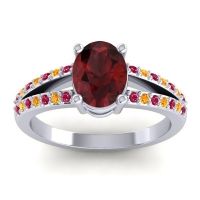 Garnet Ring In Palladium With Ruby And Citrine Vivara Oval Modern Ring