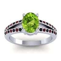 Peridot Ring In Palladium With Black Onyx And Garnet Vivara Oval Modern Ring