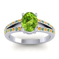 Peridot Ring In Palladium With Citrine And Emerald Vivara Oval Modern Ring