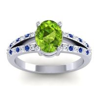 Peridot Ring In Palladium With Diamond And Blue Sapphire Vivara Oval Modern Ring
