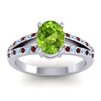 Peridot Ring In Palladium With Garnet And Aquamarine Vivara Oval Modern Ring