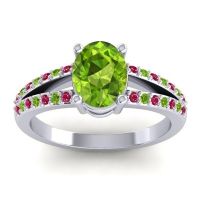 Peridot Ring In 14k White Gold With Ruby Vivara Oval Modern Ring
