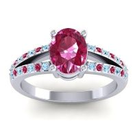 Lab Ruby Ring In Palladium With Aquamarine And Ruby Vivara Oval Modern Ring