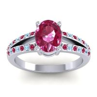 Lab Ruby Ring In Palladium With Ruby And Aquamarine Vivara Oval Modern Ring