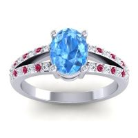 Swiss Blue Topaz Ring In Palladium With Diamond And Ruby Vivara Oval Modern Ring