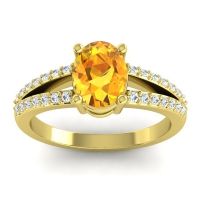 Citrine Ring In 14k Yellow Gold With Diamond And Lab Diamond Vivara Oval Modern Ring