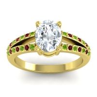 Diamond Ring In 14k Yellow Gold With Peridot And Garnet Vivara Oval Modern Ring