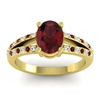 Garnet Ring In 14k Yellow Gold With Lab Diamond Vivara Oval Modern Ring