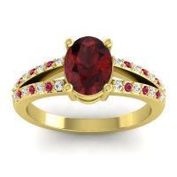 Garnet Ring In 14k Yellow Gold With Diamond And Ruby Vivara Oval Modern Ring