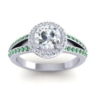 Diamond Ring In Palladium With Emerald Dari Round Halo Ring