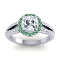 Diamond Engagement Ring In Palladium With Emerald - Dari Round Halo Ring