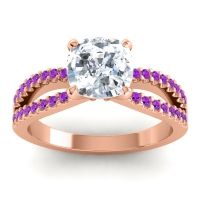 Diamond Ring In 18K Rose Gold With Amethyst Dola-7 Cushion Modern Ring