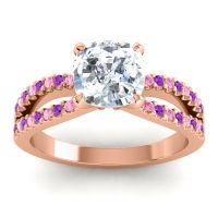 Diamond Ring In 18K Rose Gold With Amethyst And Pink Tourmaline Dola-7 Cushion Modern Ring