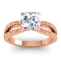 Diamond Ring In 18K Rose Gold With Citrine And Pink Tourmaline Dola-7 Cushion Modern Ring