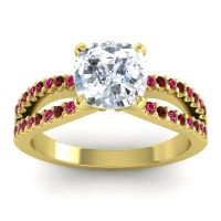 Diamond Ring In 14k Yellow Gold With Garnet And Ruby Dola-7 Cushion Modern Ring
