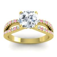 Diamond Engagement Ring In 14k Yellow Gold With Pink Tourmaline - Dola-7 Cushion Modern Ring