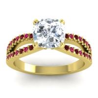 Diamond Ring In 14k Yellow Gold With Ruby And Garnet Dola-7 Cushion Modern Ring