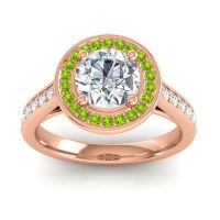 Diamond Ring In 14K Rose Gold With Peridot And Lab Diamond Udatta Round Halo Ring