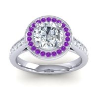 Diamond Ring In 14k White Gold With Amethyst And Lab Diamond Udatta Round Halo Ring