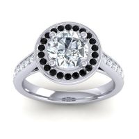 Diamond Ring In 14k White Gold With Black Onyx And Lab Diamond Udatta Round Halo Ring