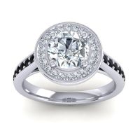 Diamond Ring In 14k White Gold With Black Onyx Udatta Round Halo Ring