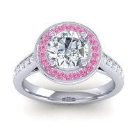 Diamond Ring In 14k White Gold With Pink Tourmaline And Lab Diamond Udatta Round Halo Ring