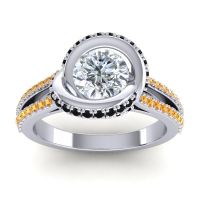 Diamond Ring In Palladium With Black Onyx And Citrine Bhramana Round Modern Ring