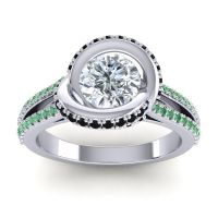 Diamond Ring In Palladium With Black Onyx And Emerald Bhramana Round Modern Ring